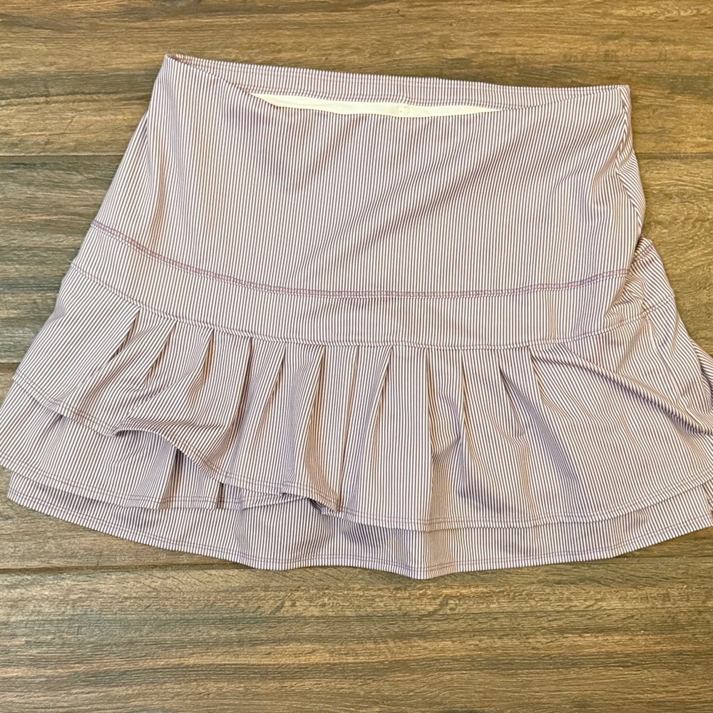 **Lucky in Love Striped Eggplant Purple Mini Ruffle Tennis Skirt**